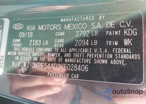 2019 Kia Forte Ex from USA, damaged, VIN 3KPF54AD3KE028406
